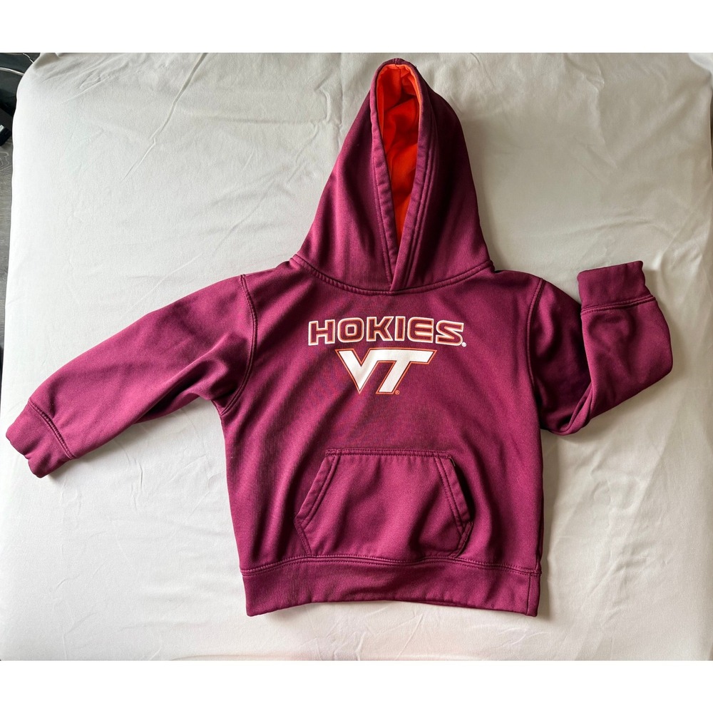 Colosseum Virginia Tech Hokies Kids Hoodie Maroon Orange Sweatshirt Size M 5